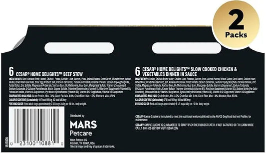 CESAR Wet Dog Food Classic Loaf in Sauce Top Sirloin & Grilled Chicken Flavors Variety Pack, (12) 3.5 oz. Easy Peel Trays, Pack of 2 - PAWPICO