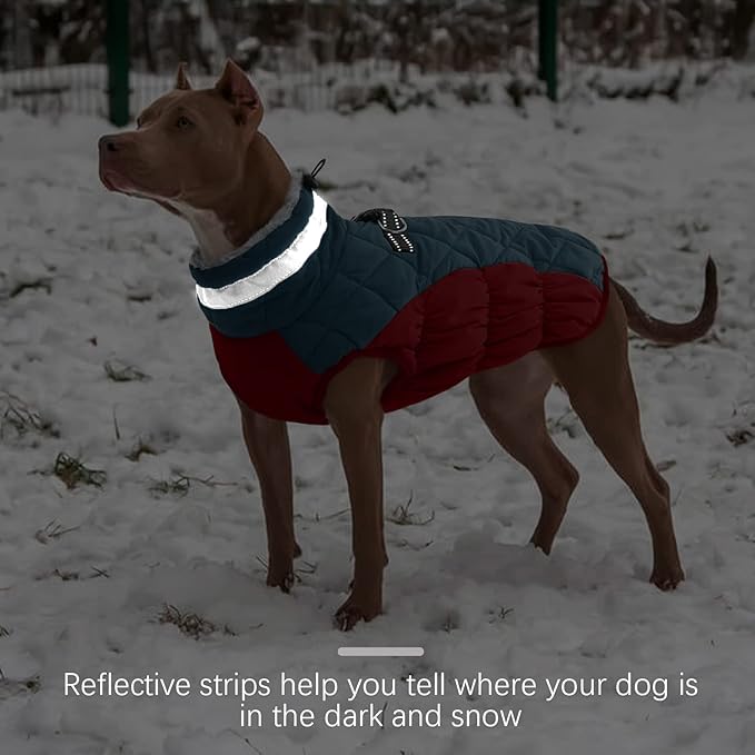 FUAMEY Dog Winter Jacket,Dog Cold Weather Coats Paded Dog Vest with Harness Built in Pet Warm Clothes Dog Apparel with Back Zipper Dog Water Resistant Coat for Small Medium Large Dogs Dark Blue XL - PAWPICO