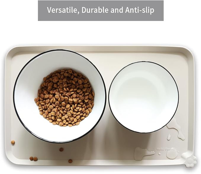 Hoki Found Silicone Pet Food Mats Tray - High-Lips Pet Dog Cat Bowl Mats - Dog Pet Cat Feeding Mat - Waterproof Dog Cat Food Mats -Pet Water Mats for Floors -Cream Brown - PAWPICO