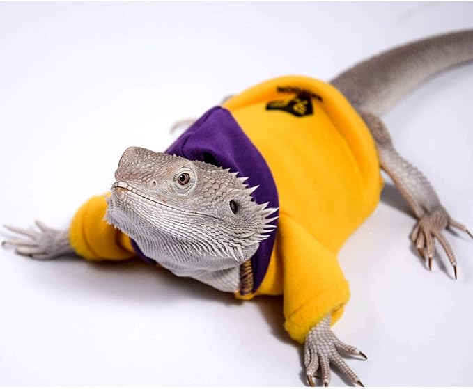 WATFOON Bearded Dragon Clothes Tank Accessories Costume Reptile Hoodies Apparel Handmade Warm Coat Jacket for Skin Protection Photo Party Lizard Small Animal Gecko Chameleon (L, Purple/Yellow) WATFOONpets