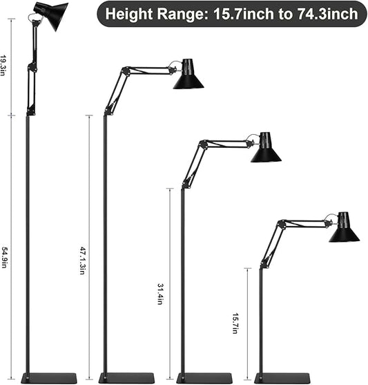 Reptile Heat Lamp Reptile Light Fixture with Tall Reptile Lamp Stand (15.7inch to 74.3inch) Heat Lamp Stand with 360° Adjustable Swing Arm, Reptile Light Stand for Reptile Tank and Heat Lamps DXOPHIEX