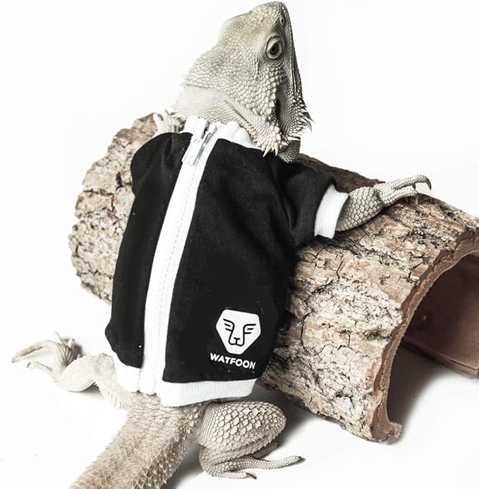 WATFOON Lizard Clothes Bearded Dragon Sweater Winter Jacket Warm Coat Hoodies Soft Touching for Skin Protection Leopard Reptile Gecko Anole Amphibians Apparel Cold Weather (L, Black White) WATFOONpets