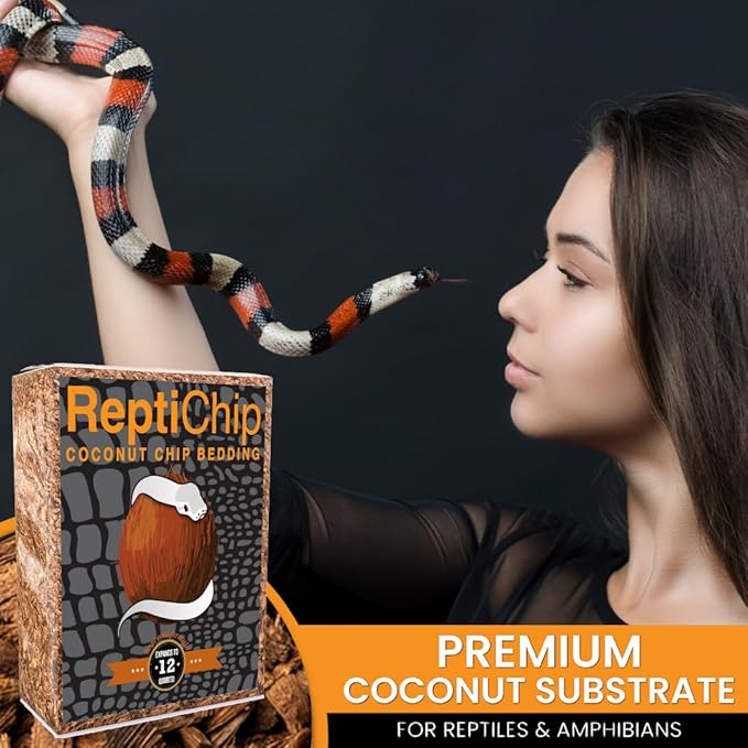ReptiChip Reptile Bedding Loose Coconut Chip 36 Quart 4 Pack Coco Husk Substrate Mulch for Snake Habitat, Ball Python Terrarium, Turtle Tanks, Tortoise Enclosure ReptiChipPremiumSubstrate