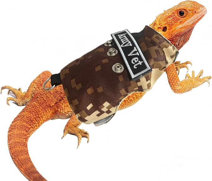 Bearded Dragon Harness and Leash Set - Adjustable Lizard Harness with Replaceable Patch Outdoor Traction Rope Walking Training Leash Reptile Halloween Costume Accessories for Small Pets (Brown) SEZDEKI