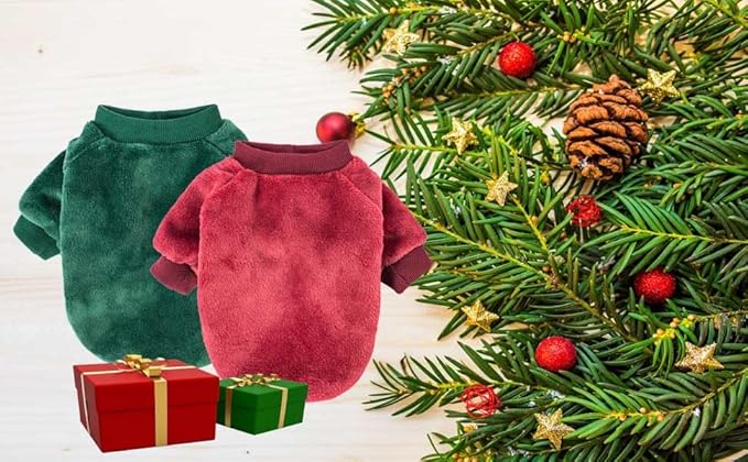 FabriCastle Small Dog Sweaters Christmas Clothes Coat for Dogs Girl or Boy Cozy Puppy Yorkie Pet Winter Clothes Jacket Plush Apparel for Cat (X-Small, Dark red,Dark Green) - PAWPICO