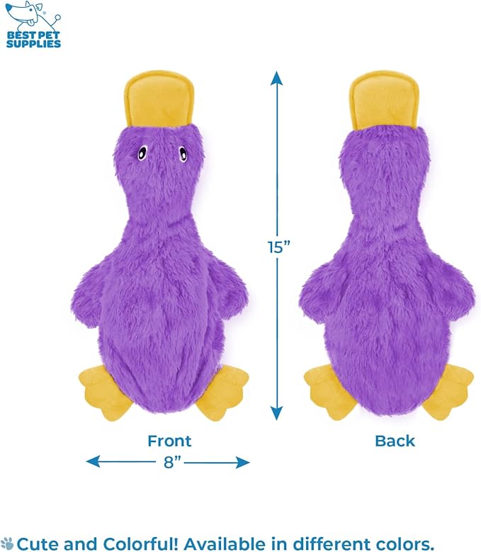 Best Pet Supplies Crinkle Dog Toy for Small, Medium, and Large Breeds, Cute No Stuffing Duck with Soft Squeaker, Fun for Indoor Puppies and Senior Pups, Plush No Mess Chew and Play - Light Purple - PAWPICO