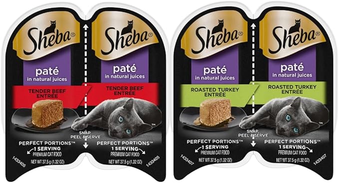 LarasBundle Sheba Cat Food Wet Variety Pack | Includes Sheba Pate Cat Food and Sheba Cuts in Gravy Wet Cat Food | 24 Servings - 12 Packs of Sheba Perfect Portions Bundled Booklet and Toys - PAWPICO