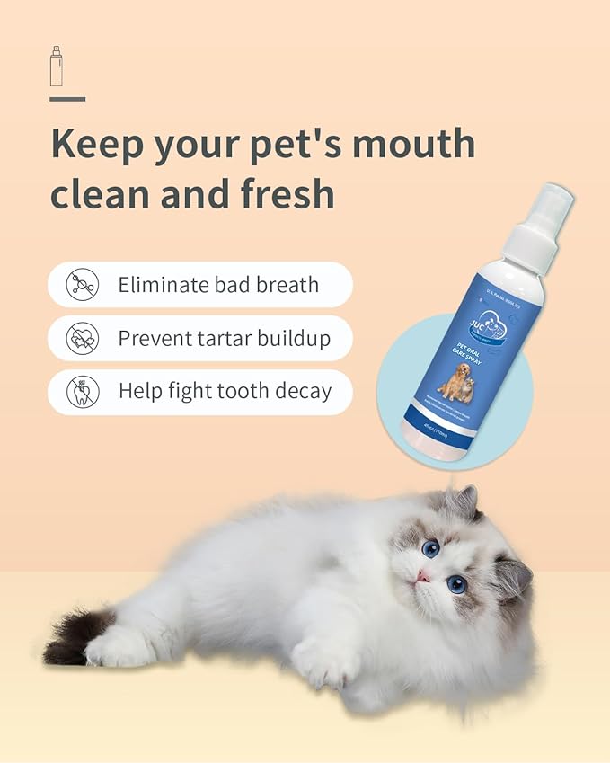 JUC Dog Breath Freshener for Dogs & Cats Teeth Cleaning Spray Dog Bad Breath Pet Oral Care Spray 4fl.oz JUCoralhealthexpertwithnumerouspatentsandtopcertificationsinvitesyoutoexploreouroralfreshnesssprayBrowseNow