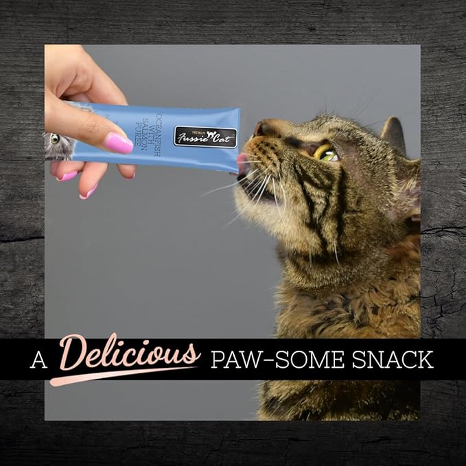 Fussie Cat Ocean Fish and Salmon Puree, lickable cat Treats, 0.5oz Pouch Pack of 4 - PAWPICO