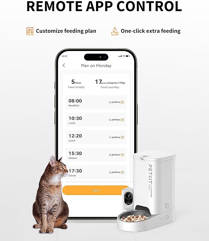 PETKIT Automatic Pet Feeder with Camera, 1080P HD Video with Night Vision, 2.4G WiFi Cat Dog Feeder with 2-Way Audio,Smart App Control Pet Dry Food Dispenser for Cats and Dogs with Non-Stick Food Bowl - PAWPICO