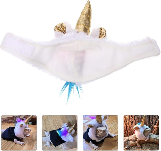 1pc Pet Lizard Costume Hat Unicorn Plush Hat Small Animals Hat Cap for Lizard Pet Snake Hat Caps for Tiny Geckos for Snake Hamster Lizard Bearded Dragon Holiday Party PAWPICO