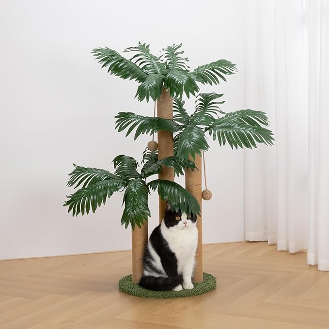 31.5Inch Cat Scratching Post,Cat Scratcher Tree with 3 Scratching Poles & 2 Interactive Dangling Balls,Cats Scratching Posts for Indoor Kitten & Adult Cats - PAWPICO