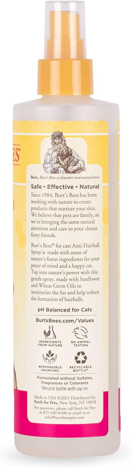 Burt's Bees for Pets Anti-Hairball Cat Spray - Hairball Remedy for Cats with Wheatgerm Oil and Sunflower Oil - Cruelty Free, pH Balanced for Cats - Made in the USA, 10 oz BURT%27S+BEES+FOR+PETS
