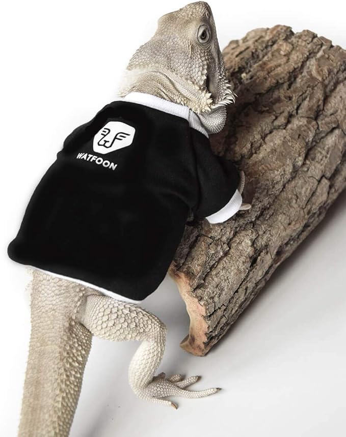 WATFOON Lizard Clothes Bearded Dragon Sweater Winter Thermal Crew Neck Shirt Warm Coat Hoodies Costume Soft Touching for Leopard Reptile Gecko Anole Amphibians Apparel Cold Weather (L, Black White) WATFOONpets