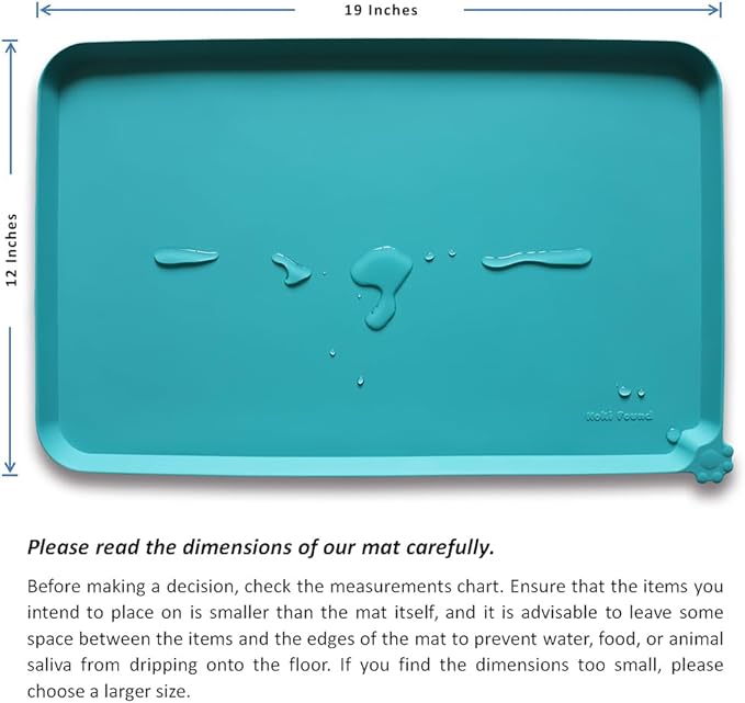 Hoki Found Silicone Pet Food Mats Tray - Non Slip Pet Dog Cat Bowl Mats Placemat - Dog Pet Cat Feeding Mat - Waterproof Dog Cat Food Mats -Pet Water Mats for Floors -Teal - PAWPICO