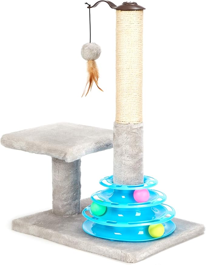 PEEKAB Tall Cat Scratching Post Kitten Sisal Scratcher Tree with Cat Tracks Toy Balls for Indoor Cats and Kittens - 25 inches - PAWPICO