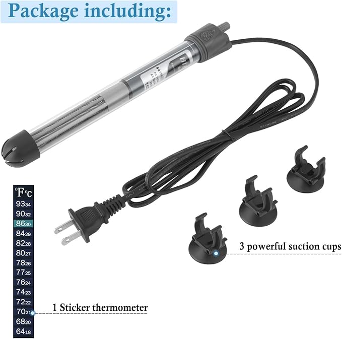 HITOP 25W 50W 100W 200W 300W Adjustable Aquarium Heater, Submersible Fish Tank Heater Thermostat with Suction Cups (100W-grey) HITOP-FocusonAquarium