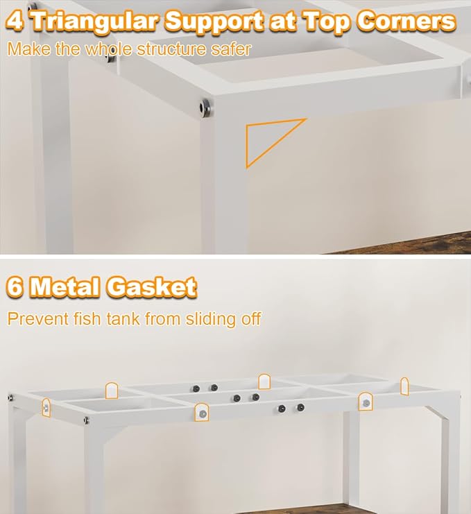 30 Gallon Rimless Fish Tank Stand with Shelf for Storage, 2 Tiers Metal Aquarium Stand, Breeder Tank Turtle Reptile Terrariums Stand Rack for Home Office, 30" L x 12" W x 20.5" H, White Mondazie