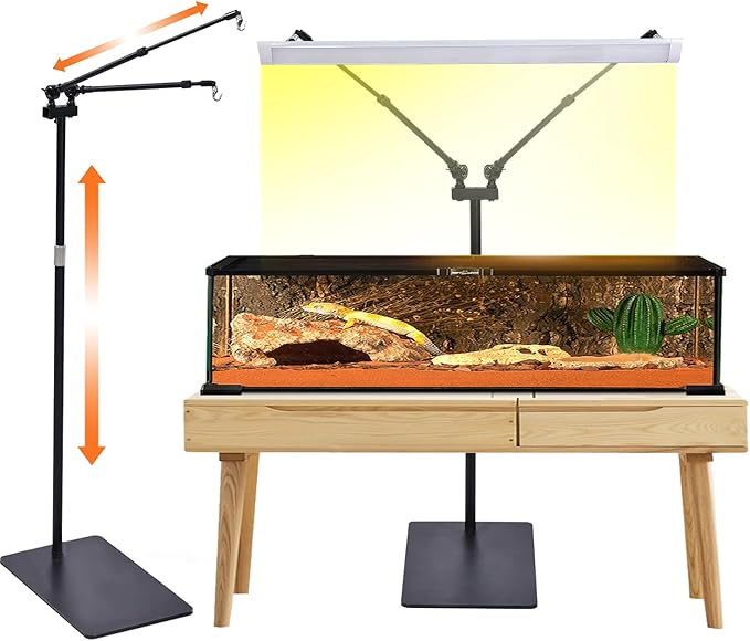76" Stretching Adjustment Dual Reptile Lamp Stand Hang 8 Lbs Very Sturdy, Reptile Heat Light Stand Brooder Lamp Support, Grow Light Stand, Turtle Tank Light Stand, Aquarium Light Stand msgglun