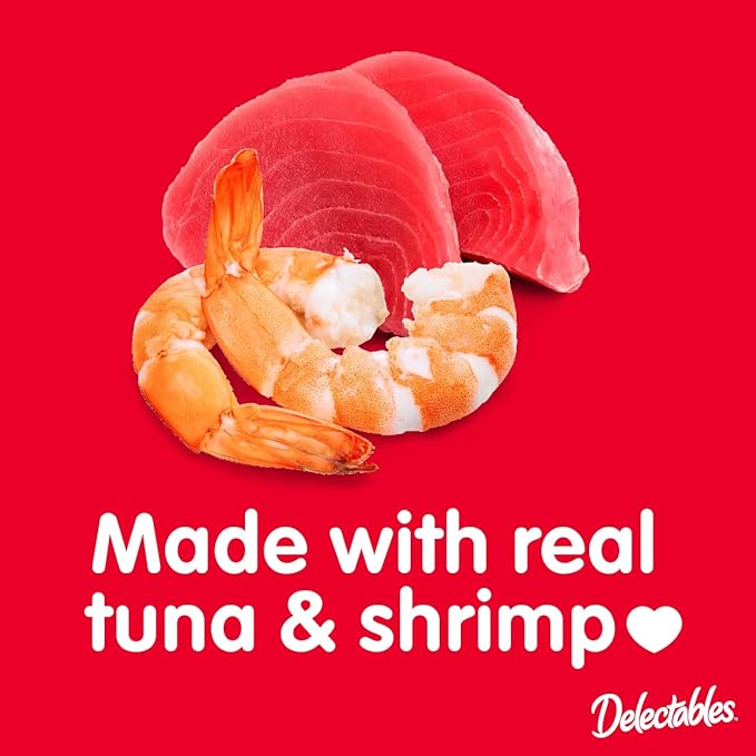 Delectables Squeeze Up Creamy Squeezable Puree, Lickable Wet Cat Treats, Grain Free, No Added Fillers, No By-Products, No Added Preservatives, 0.5 Ounces Tuna & Shrimp, 32 Tubes Total Hartz