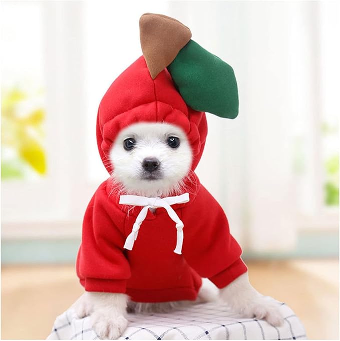Warm Dog Winter Clothes Cute Fruit Dog Coat Hoodies Fleece Pet Dogs Costume Jacket for French Bulldog Chihuahua Ropa para Perro(Red,XL) - PAWPICO