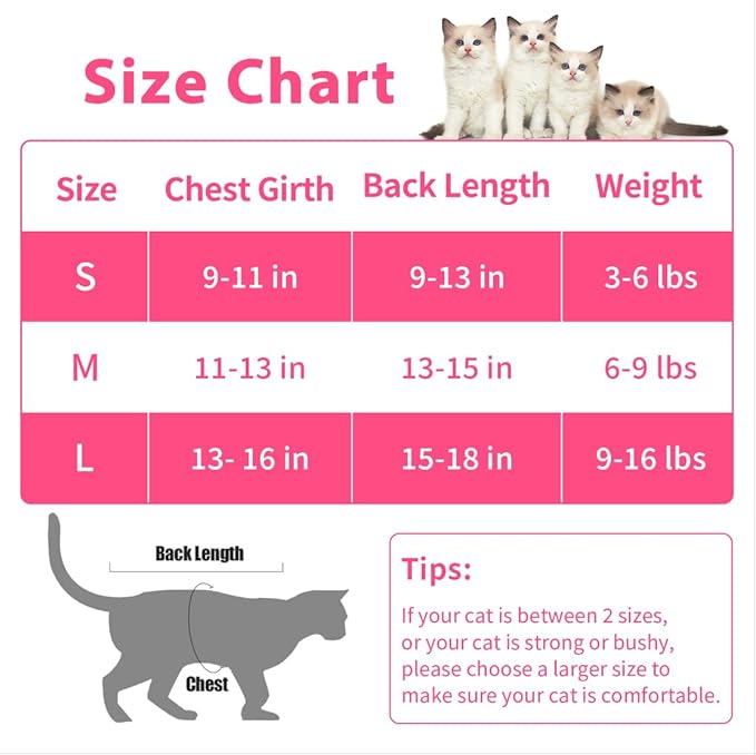 Cat Recovery Suit Cat Onesie for Cats After Surgery Female, Breathable Cat Surgery Recovery Suit for Abdominal Wounds Post-Surgery, Cat Surgical Spay Recovery Shirt for Cats Kitten Pink Large Coppthinktu