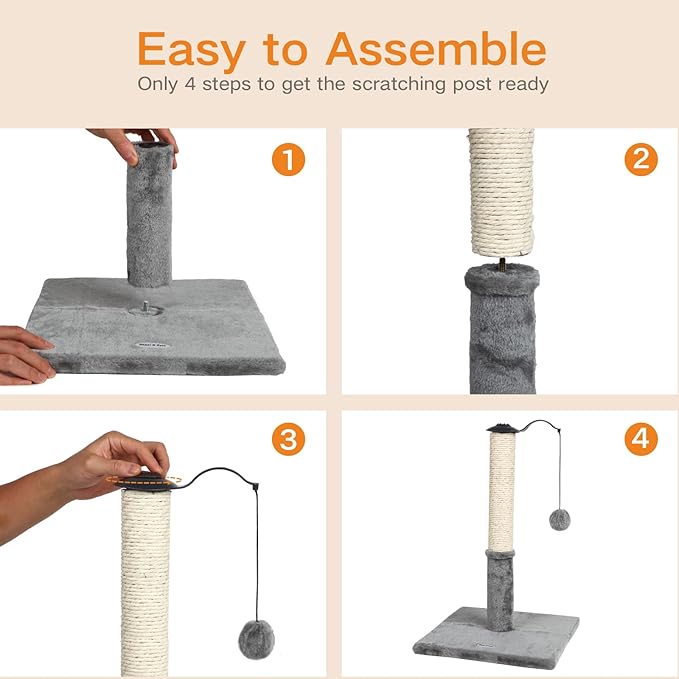 Happi N Pets 22" Cat Scratching Post, Natural Sisal Scratchers Trees for Indoor Cats, Featuring with Rotatable Hanging Balls & Stable Base, Cat Scratch Posts for Kittens-Light Gray - PAWPICO