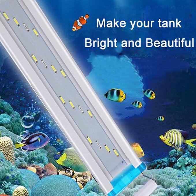 Bright Classic LED Aquarium Light, Reef Plant Fish Tank Light with Extendable Brackets, Aquatic Plant Growth Lamp White and Blue LEDs JackSuperAquariumPetsFocus