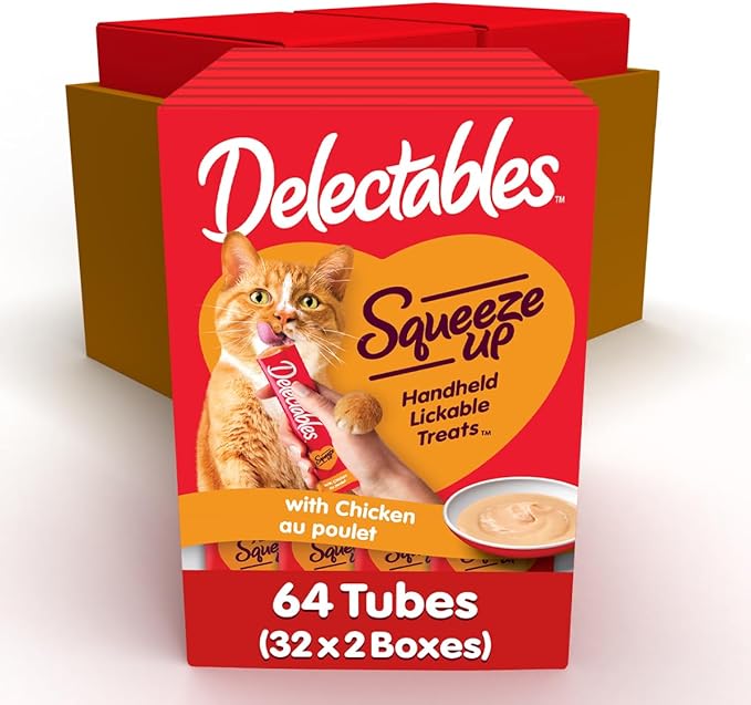 Hartz Delectables Squeeze Up Interactive Lickable Wet Cat Treats for Adult & Senior Cats, Chicken, 8 Count (Pack of 2) - Total 16 Count Hartz