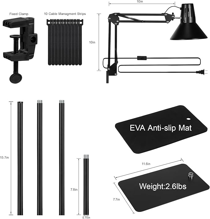 Reptile Heat Lamp Reptile Light Fixture with Tall Reptile Lamp Stand (15.7inch to 74.3inch) Heat Lamp Stand with 360° Adjustable Swing Arm, Reptile Light Stand for Reptile Tank and Heat Lamps DXOPHIEX