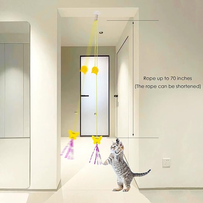 Cat Toys Indoor Hanging Door Retractable Bird Cat Toy for Kitten Fun Exercise Interactive String Feather Cat Toys for Hunting Chase (6 Pack) - PAWPICO