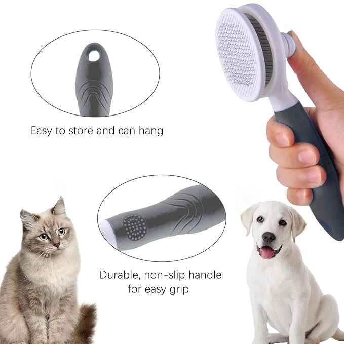 Cat Self Cleaning Slicker Brush, Pets Skin Friendly Cat Brush for Dogs Cats Grooming Brush Tool Easy to Remove Loose Undercoat, Mats Tangled Hair Slicker Massage Cats Dogs Brush - Upgraded - PAWPICO