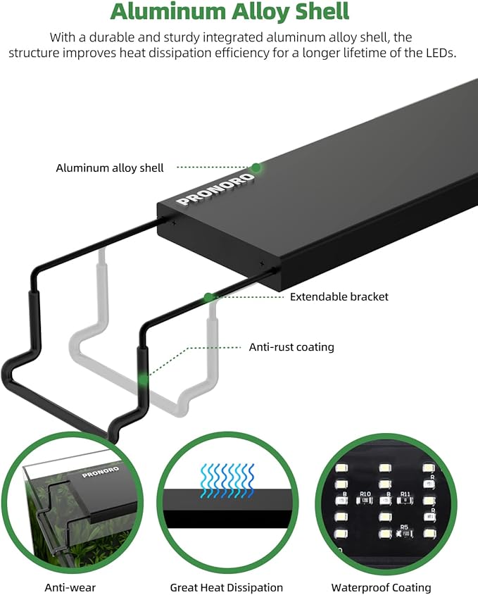 Aquarium Light, LED Full Spectrum Freshwater Aquarium Lights, Daylight/Moonlight Mode and stepless dimmable, Fish Tank Light with 6h/9h/12h Timer and Auto ON/Off (G 12-17 in) PRONORO