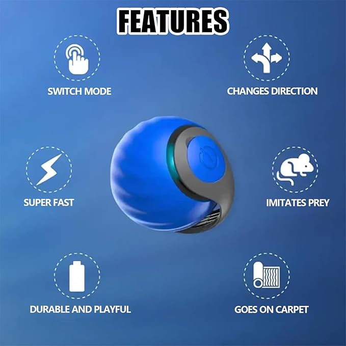 Speedy Tail 2.0,Speedy Tail Cat Toy,2025 New Generation Interactive Cat Toy,Smart Interactive Cat Toy Ball,Two Speed Adjustment,Automatic Moving Cat Toy Ball with Tail (Mix (Blue) - PAWPICO