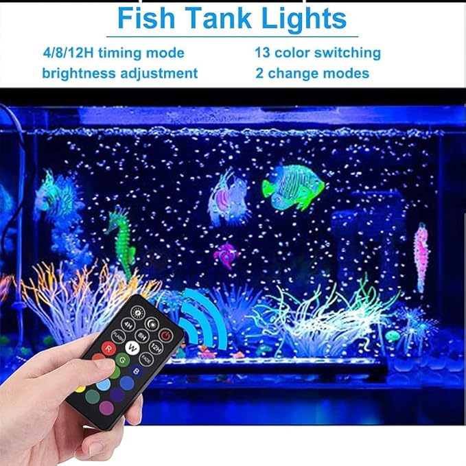Aquarium Light with Air Bubble Hole, Full Spectrum RGB LED Submersible Fish Tank Lights, Sunrise Sunset Mode IP68 Waterproof with Remote Controller for fish and plants (48cm/19inch) ABESTFISH
