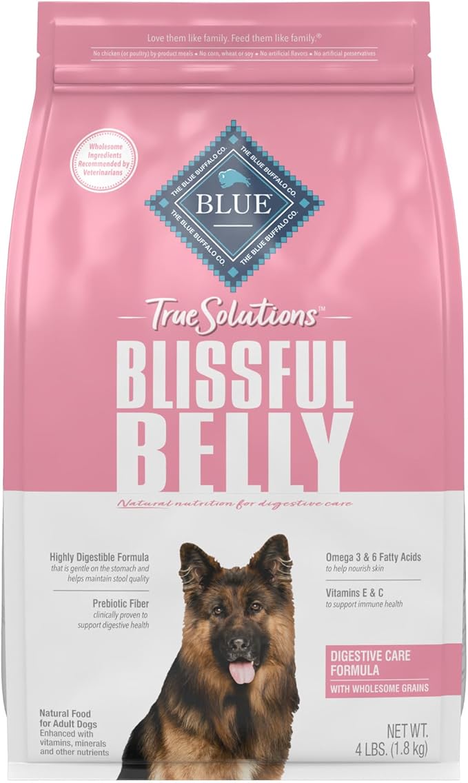 Blue Buffalo True Solutions Blissful Belly Digestive Care Natural Dry Food for Adult Dogs, Chicken, 4-lb Bag - PAWPICO