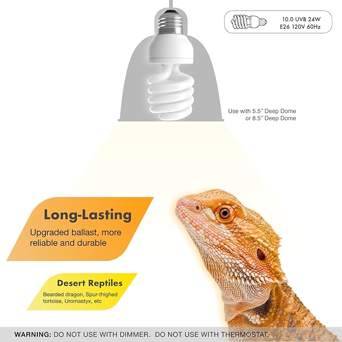 UVB Reptile Light, 2-Pack 10.0 24W UVB Bulbs, UVA UVB Reptile Light Bulb Lamp for Bearded Dragon, UV Bulbs for Desert Reptiles ReptiKing