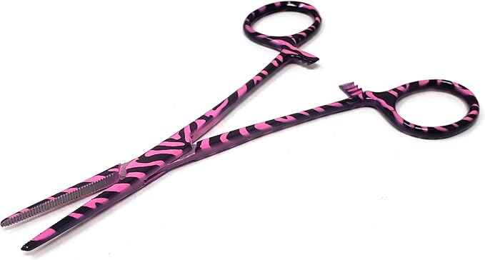 Dog Pet Ear/Nose Hair Puller Grooming Hemostat Locking Forceps Pliers, 5.5" (14cm), Straight (Pink Swirls) A2Z+SCILAB