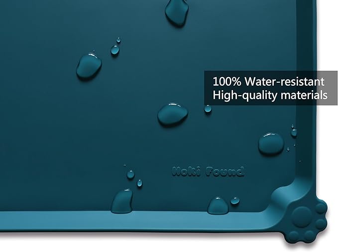 Hoki Found Large Silicone Pet Food Mats Tray - Non Slip Pet Dog Cat Bowl Mats Placemat - Dog Pet Cat Feeding Mat - Waterproof Dog Cat Food Mats -Pet Water Mats for Carpet - Sicilian Ocean - PAWPICO