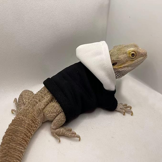 Lizard Clothes for Bearded Dragons Handmade Cloth Material Hoodies Sweater Coat Reptile Apparel Costume Skin Protection Photo Party for Lizard Bearded Dragon Crested Gecko Chameleon (Black) KUNBIUH