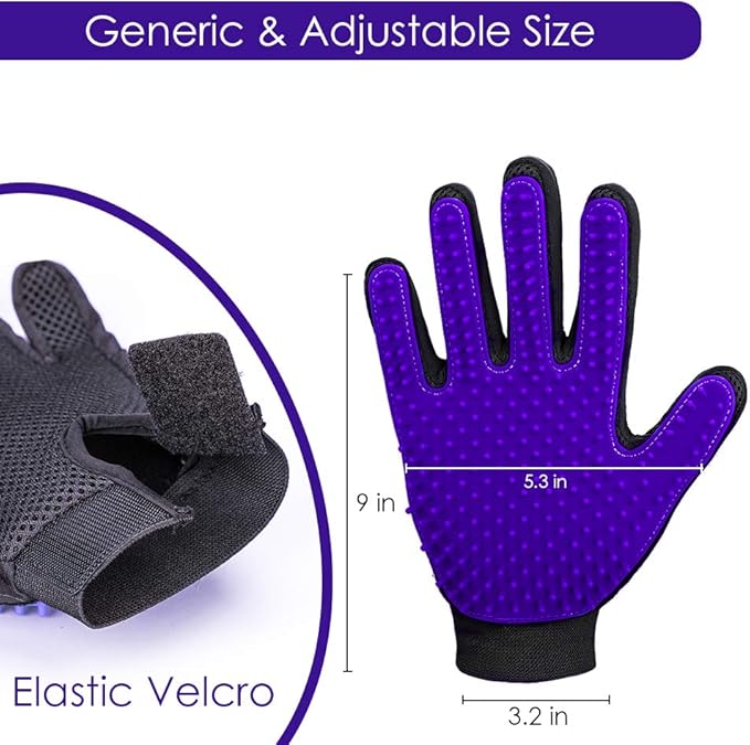 Upgrade Version Pet Grooming Glove - Gentle Deshedding Brush Glove - Efficient Pet Hair Remover Mitt - Enhanced Five Finger Design - Perfect for Dog & Cat with Long & Short Fur - 1 Pair (Purple) - PAWPICO