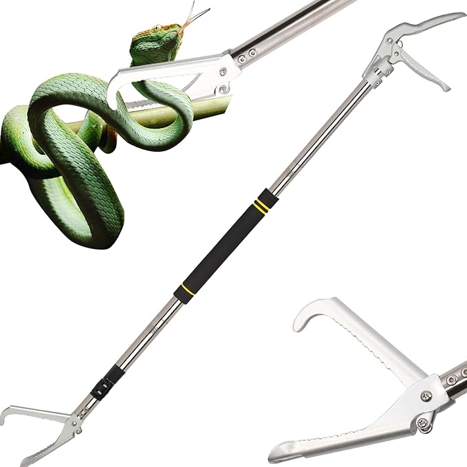 Snake Grabber Tool, 69inch Snake Tongs for Rattlesnake Reptile Tongs Long Reach Grabber Heavy Duty and Made of Stainless Steel Tube Sponge Handle (69inch (Black)) Greeily