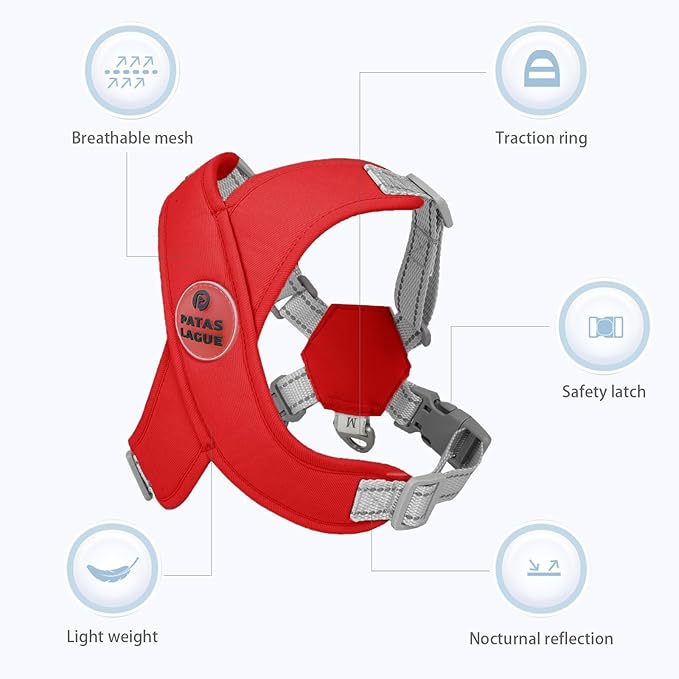 Patas Lague Dog Harness with Leash Set Adjustable Soft Padded Step-in Dog Vest No Choke No Pull Reflective for Small Medium Pets with Poop Bags and Dispenser, Solid and No-chew, Red S PatasLague