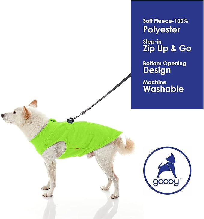 Gooby Zip Up Fleece Dog Sweater - Lime, X-Small - Warm Pullover Fleece Step-in Dog Jacket with Dual D Ring Leash - Winter Small Dog Sweater - Dog Clothes for Small Dogs Boy and Medium Dogs - PAWPICO