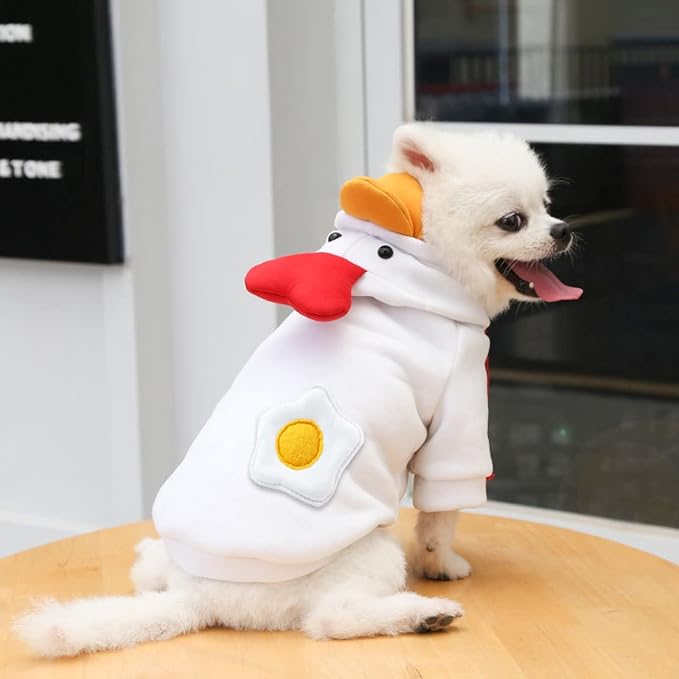 Warm Dog Winter Clothes Cute Fruit Dog Coat Hoodies Fleece Pet Dogs Costume Jacket for French Bulldog Chihuahua Ropa para Perro(4 White Duck,L) - PAWPICO