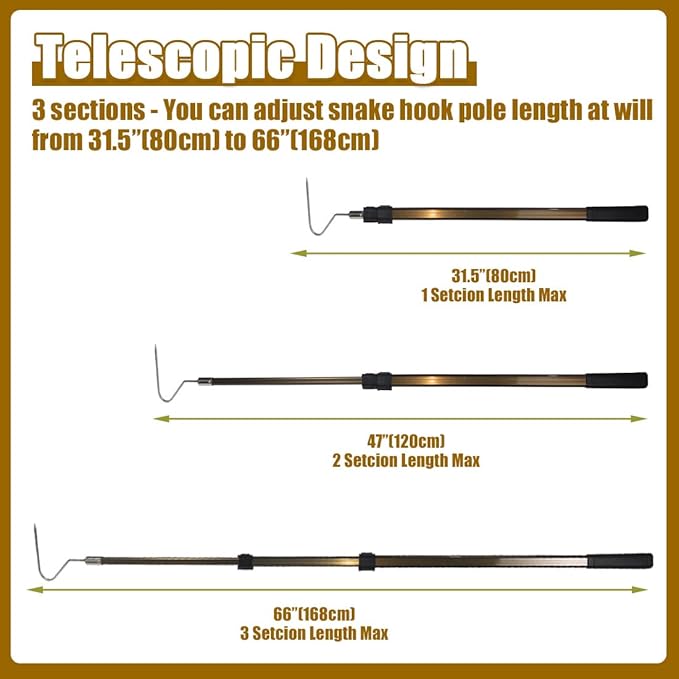 66" Snake Hook Reptile Catcher Stick Tongs Grabber Handling Tool for Rattlesnakes Python Copperhead Removal Catching Wamlet