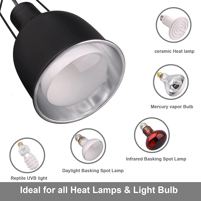 Aiicioo Reptile Light Fixture - Deep Light Dome Tortoise Leopard Gecko Light Fixture Snake Bearded Dragon UVB Heat Basking Lamp Deep Dome 5.5Inch AIICIOO