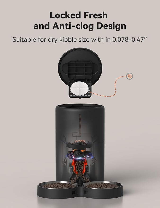 WOPET Automatic Cat Feeders 2 Cats-(๐ฎ๐ฌ๐ฎ๐ฐ ๐จ๐ฝ๐ด๐ฟ๐ฎ๐ฑ๐ฒ) Timed Cat Feeder with Stainless Steel Bowl, Programmable 1-6 Meals Control, Dual Power Supply Auto Pet Feeder for Cats and Dogs - PAWPICO