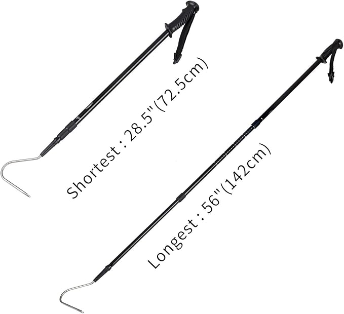 REPTI ZOO 57" Snake Catcher Professional Stainless Steel Retractable Snake Hook Reptile Catcher Stick Rattlesnake Grabber Pick-up Snake Pole Handling Tool (Snake Hook) REPTIZOO