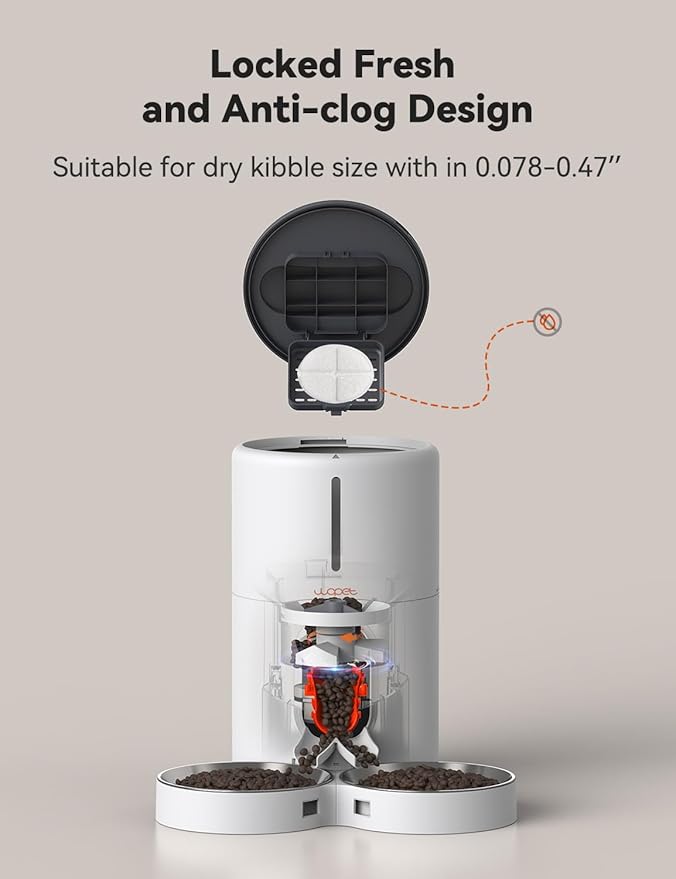 WOPET Automatic Cat Feeders 2 Cats-(𝟮𝟬𝟮𝟰 𝗨𝗽𝗴𝗿𝗮𝗱𝗲) Timed Cat Feeder with Stainless Steel Bowl, Programmable 1-6 Meals Control, Dual Power Supply Auto Pet Feeder for Cats and Dogs - PAWPICO